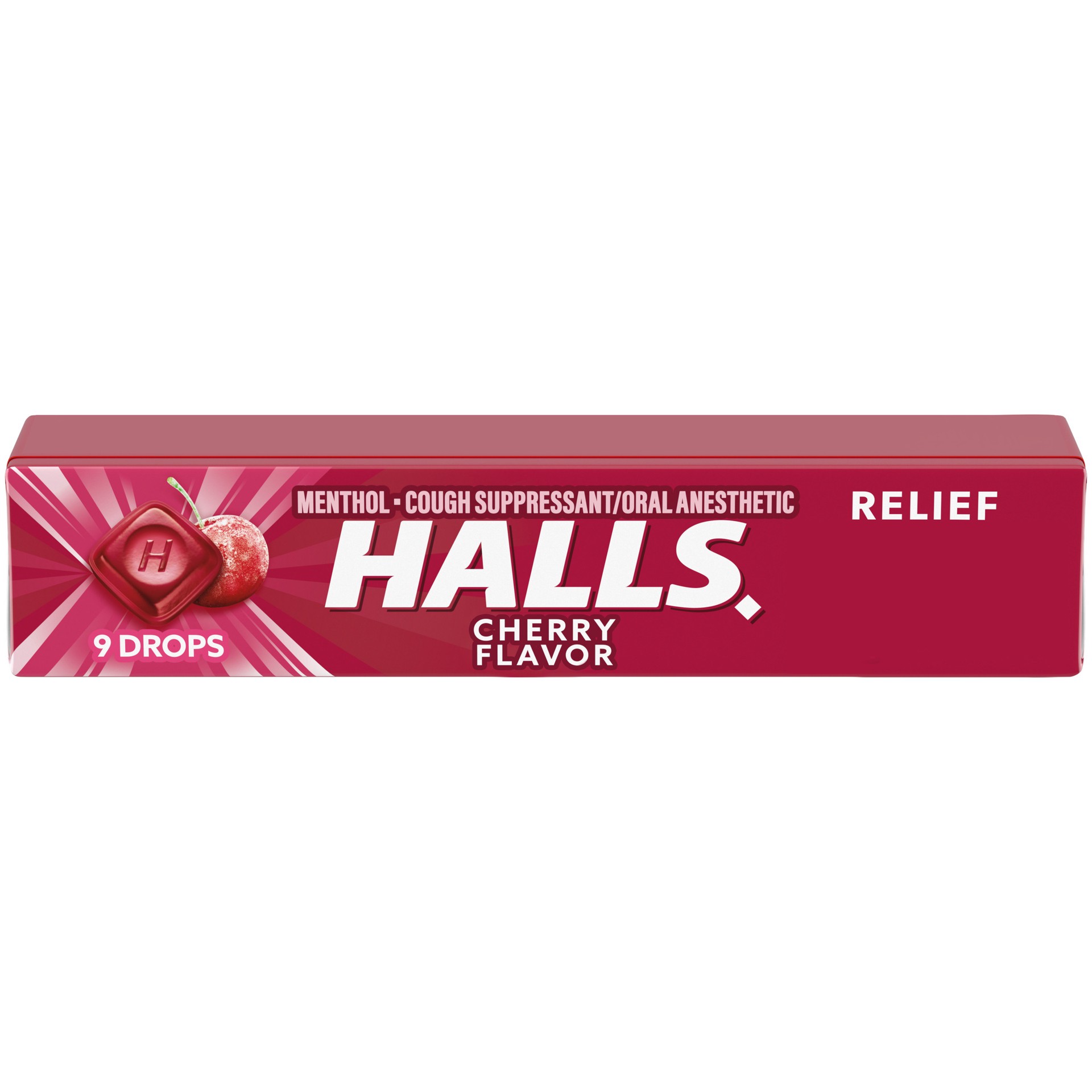 slide 1 of 6, HALLS Relief Cherry Cough Drops, 9 Drops, 1.16 oz