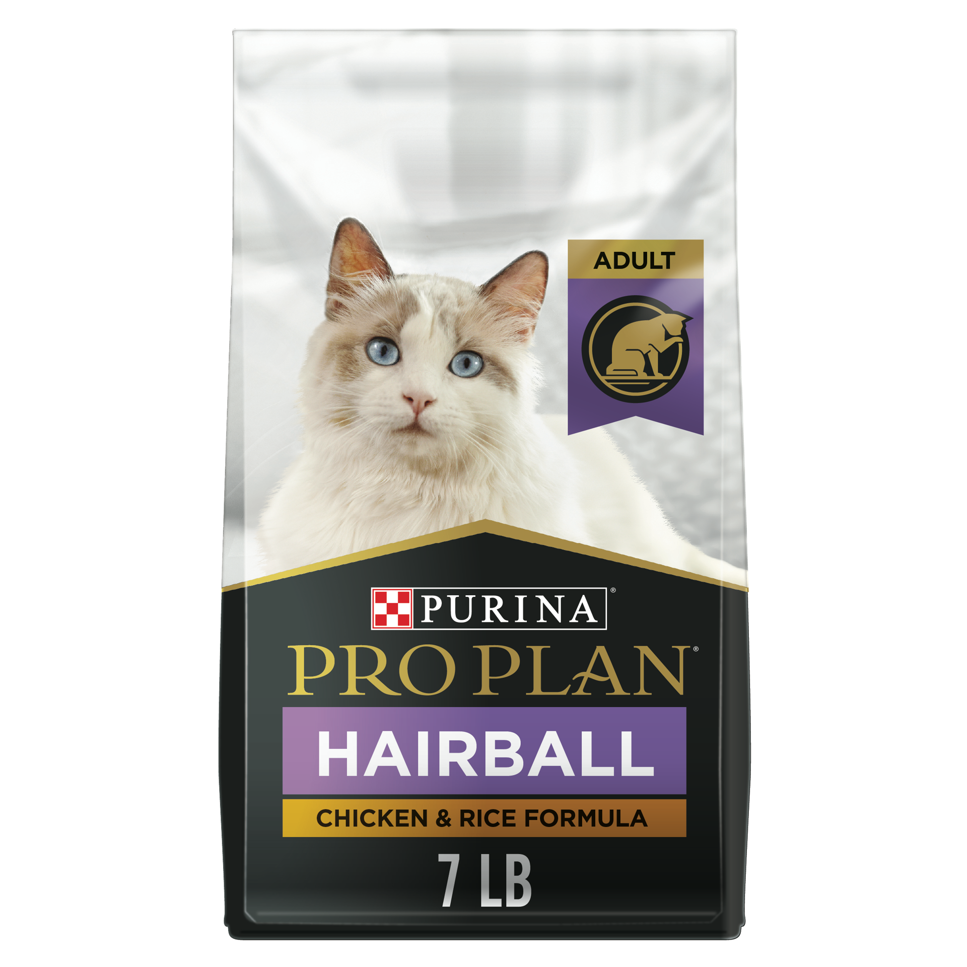 slide 1 of 7, Purina Pro Plan Hairball Control Cat Food, Chicken and Rice Formula, 7 lb