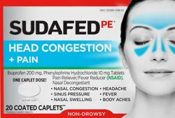 Sudafed PE Non-Drowsy Head Congestion + Pain Relief Caplets, 20 ct