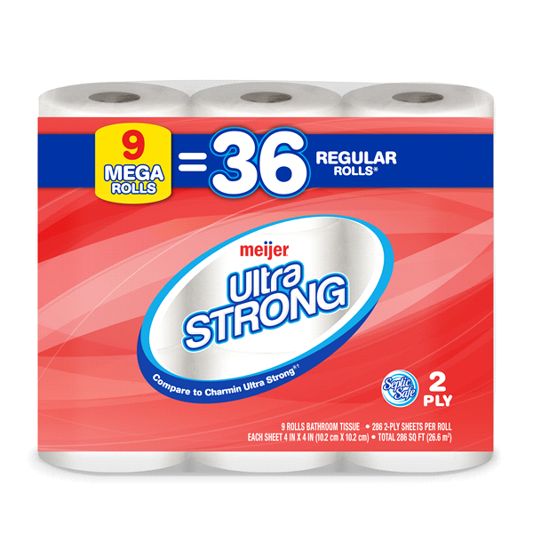 slide 1 of 1, Meijer Ultra Strong Bath Tissue 9 Mega, 9 ct