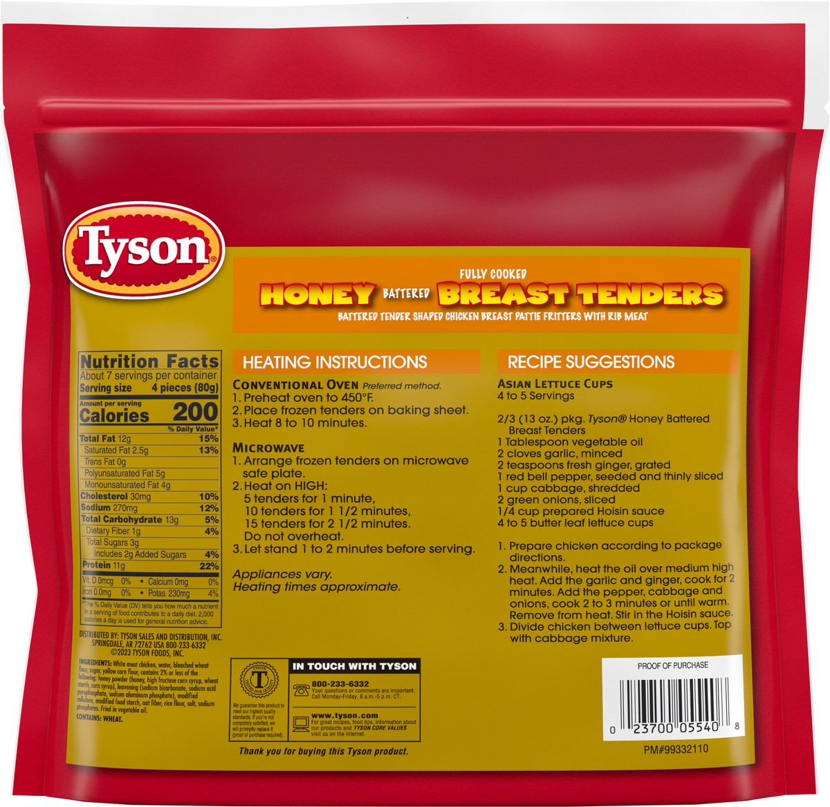 slide 8 of 12, Tyson Frozen Honey Battered Breast Tenders, 19.5 oz, 552.82 g