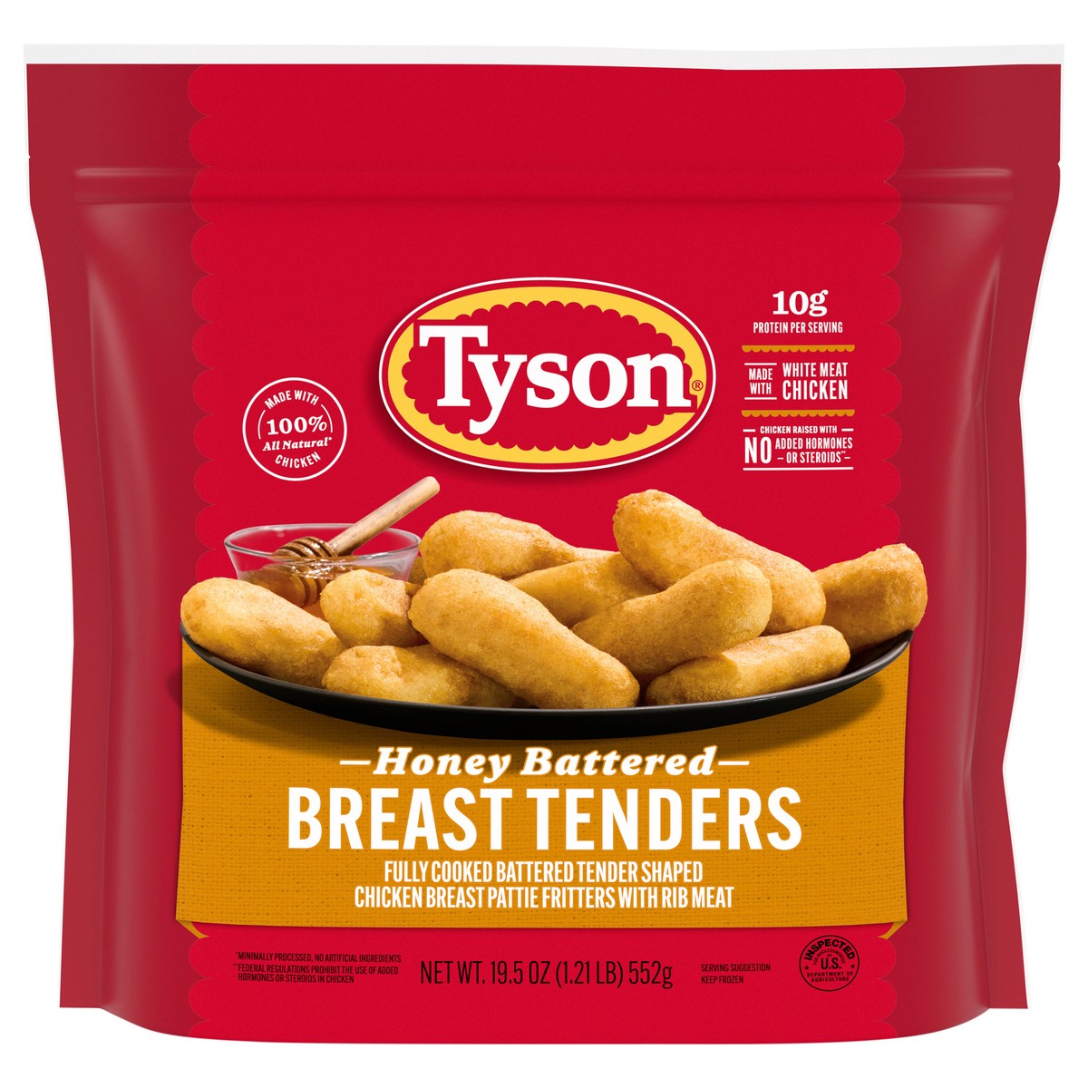slide 1 of 12, Tyson Frozen Honey Battered Breast Tenders, 19.5 oz, 552.82 g