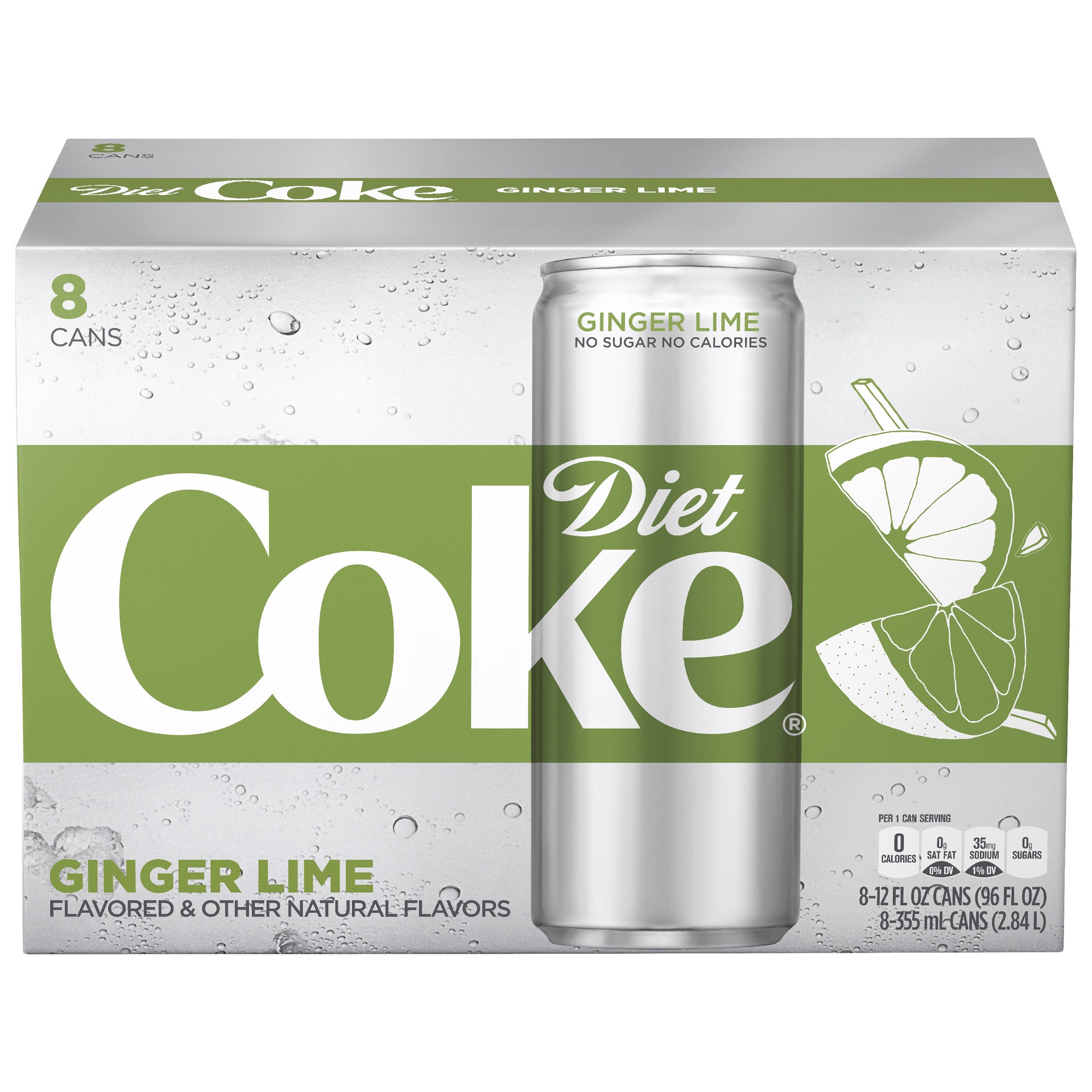 slide 7 of 7, Diet Coke Ginger Lime Soda Soft Drink- 96 fl oz, 96 fl oz