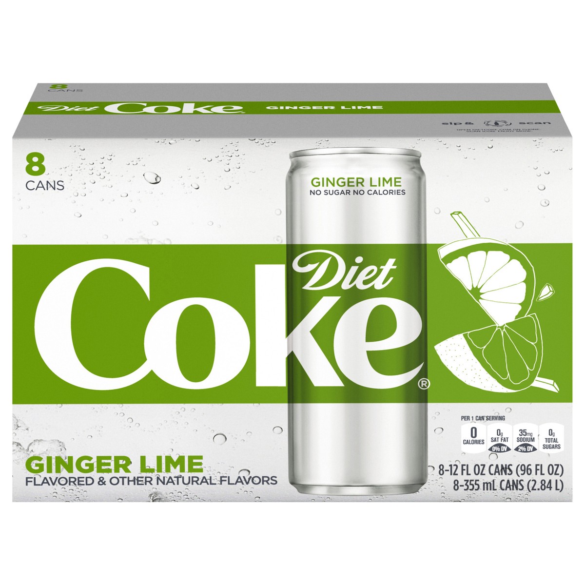 slide 1 of 7, Diet Coke Ginger Lime Fridge Pack Cans, 12 fl oz, 8 Pack, 96 fl oz