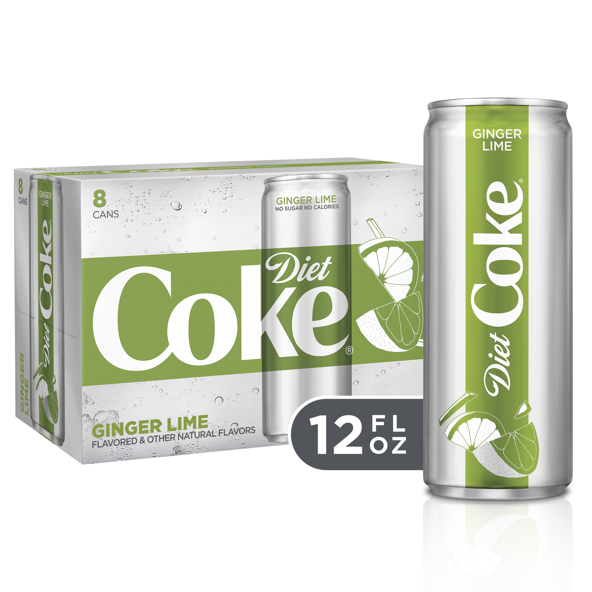 slide 1 of 7, Diet Coke Ginger Lime Soda Soft Drink- 96 fl oz, 96 fl oz