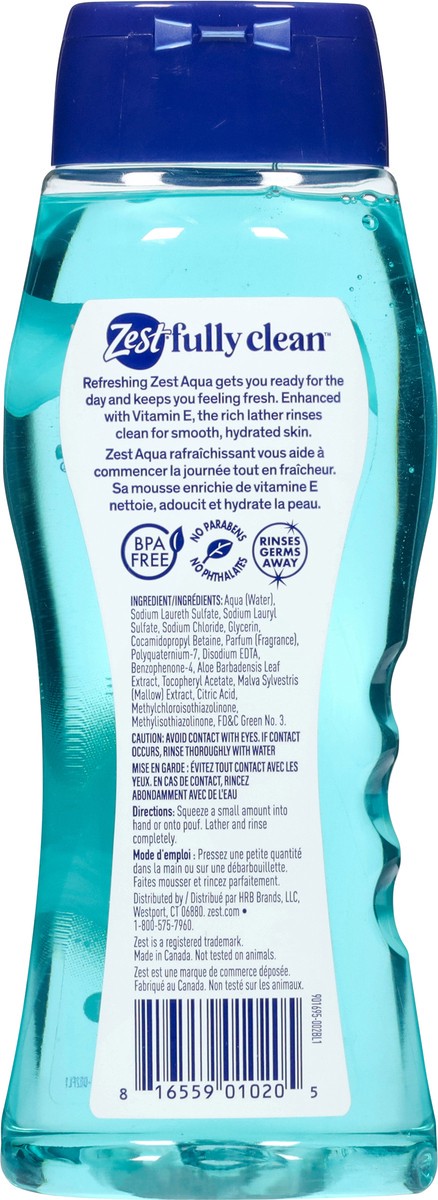 slide 7 of 12, Zest Hydrating Aqua with Vitamin E Body Wash 18 fl oz, 18 fl oz