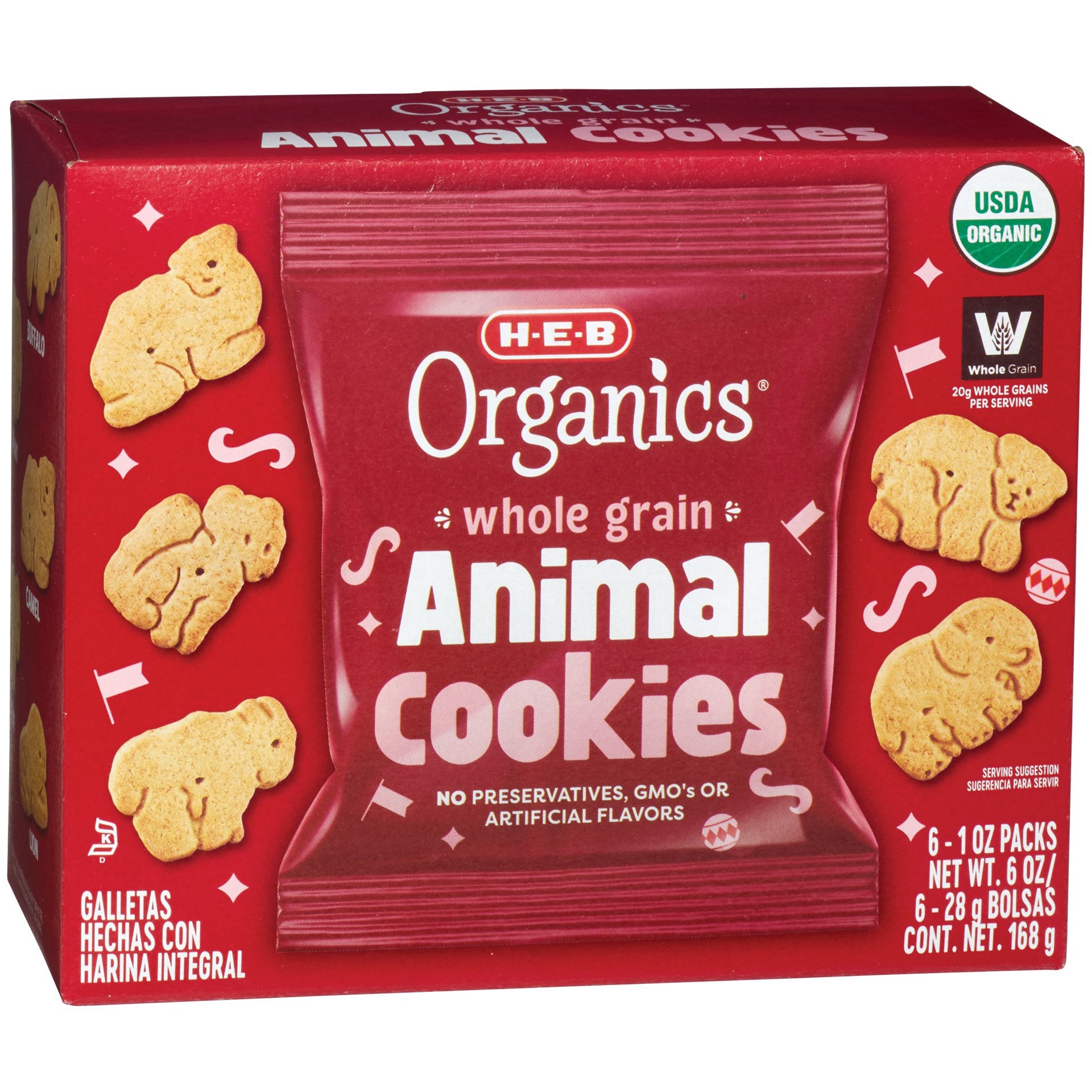 slide 1 of 1, H-E-B Organics Whole Grain Animal Cookies, 6 ct