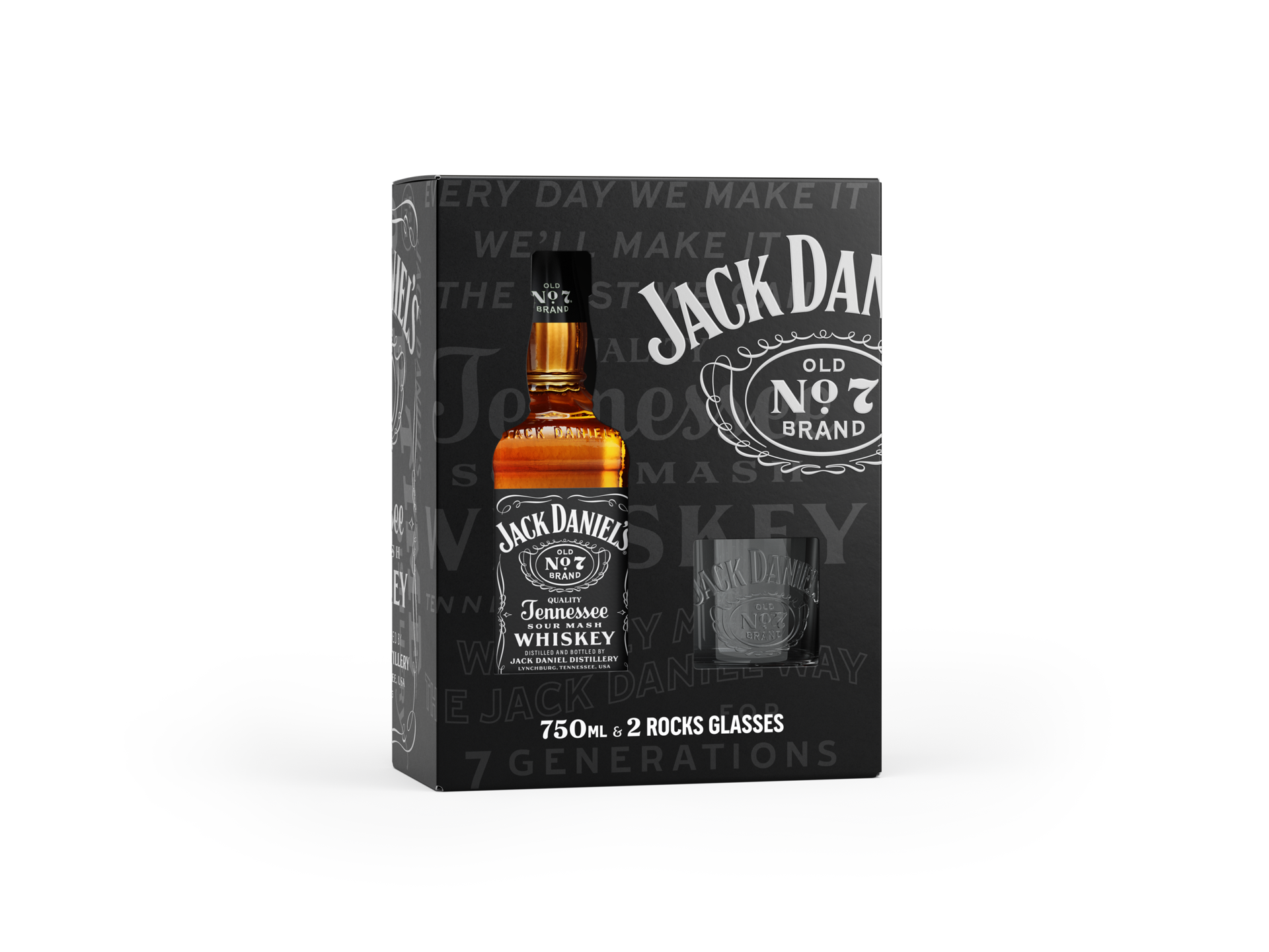 slide 1 of 2, Jack Daniel's Old No. 7 Tennessee Whiskey 750mL with Rocks Glasses, 750 ml