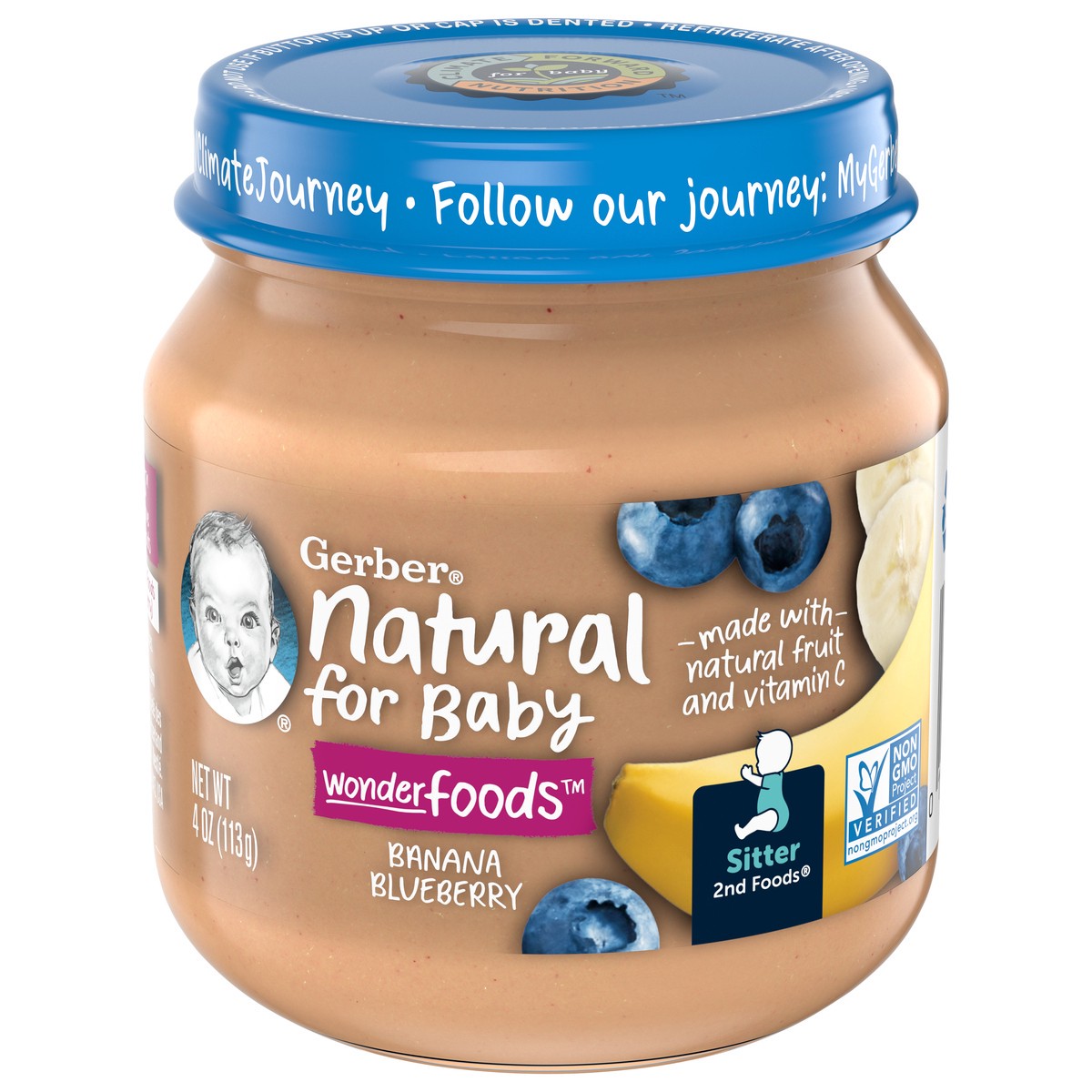 slide 3 of 9, Gerber 2nd Foods Natural for Baby Wonder Foods Baby Food, Banana Blueberry, 4 oz Jar, 4 oz