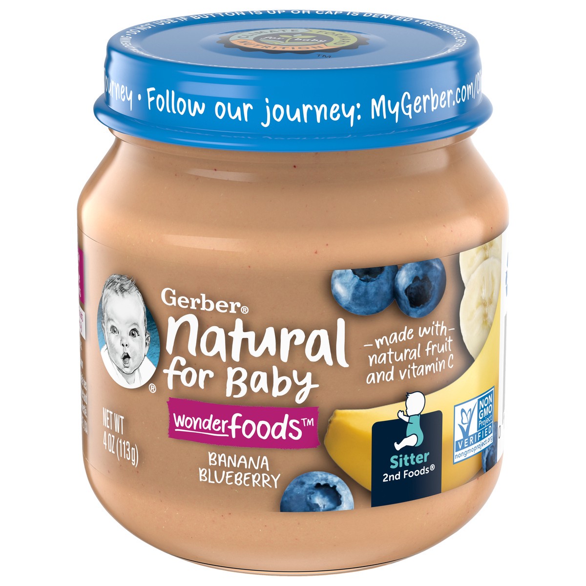 slide 6 of 9, Gerber 2nd Foods Natural for Baby Wonder Foods Baby Food, Banana Blueberry, 4 oz Jar, 4 oz