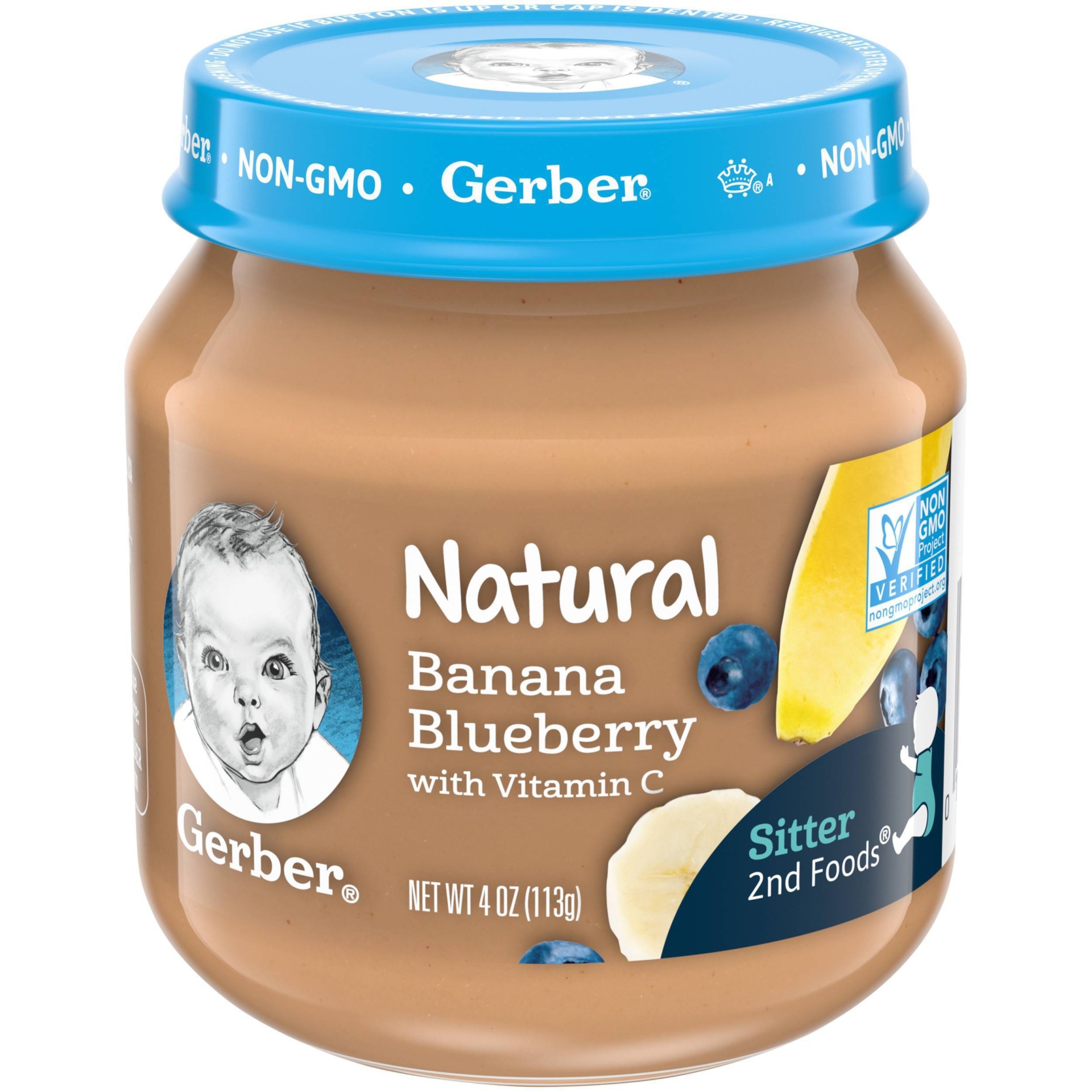 slide 1 of 7, Gerber 2nd Foods Natural Banana Blueberry Baby Food, 4 oz