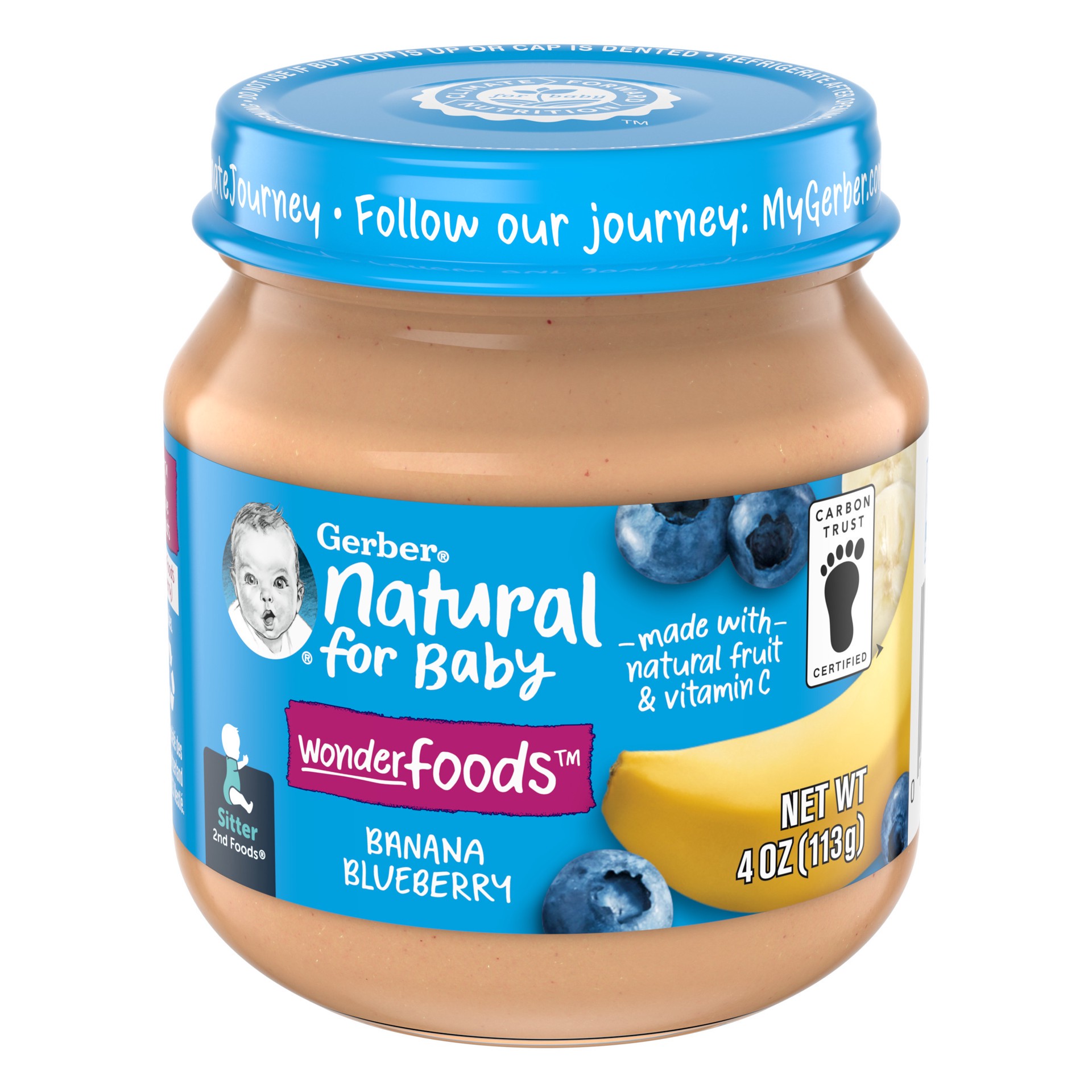 slide 1 of 9, Gerber 2nd Foods Natural for Baby Wonder Foods Baby Food, Banana Blueberry, 4 oz Jar, 4 oz