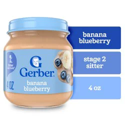 Gerber Stage 2 Baby Food, Banana Blueberry Jar, Fruit Puree, Non-GMO, Baby Puree