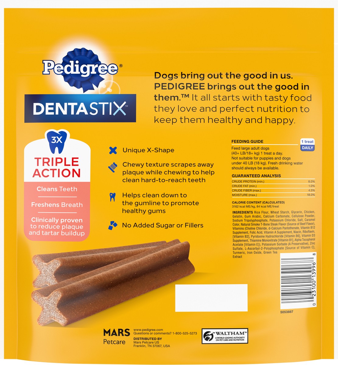 slide 3 of 9, Dentastix Large 40+ lb (18+ kg) Triple Action Beef Flavor Dog Food 32 ea, 32 ct