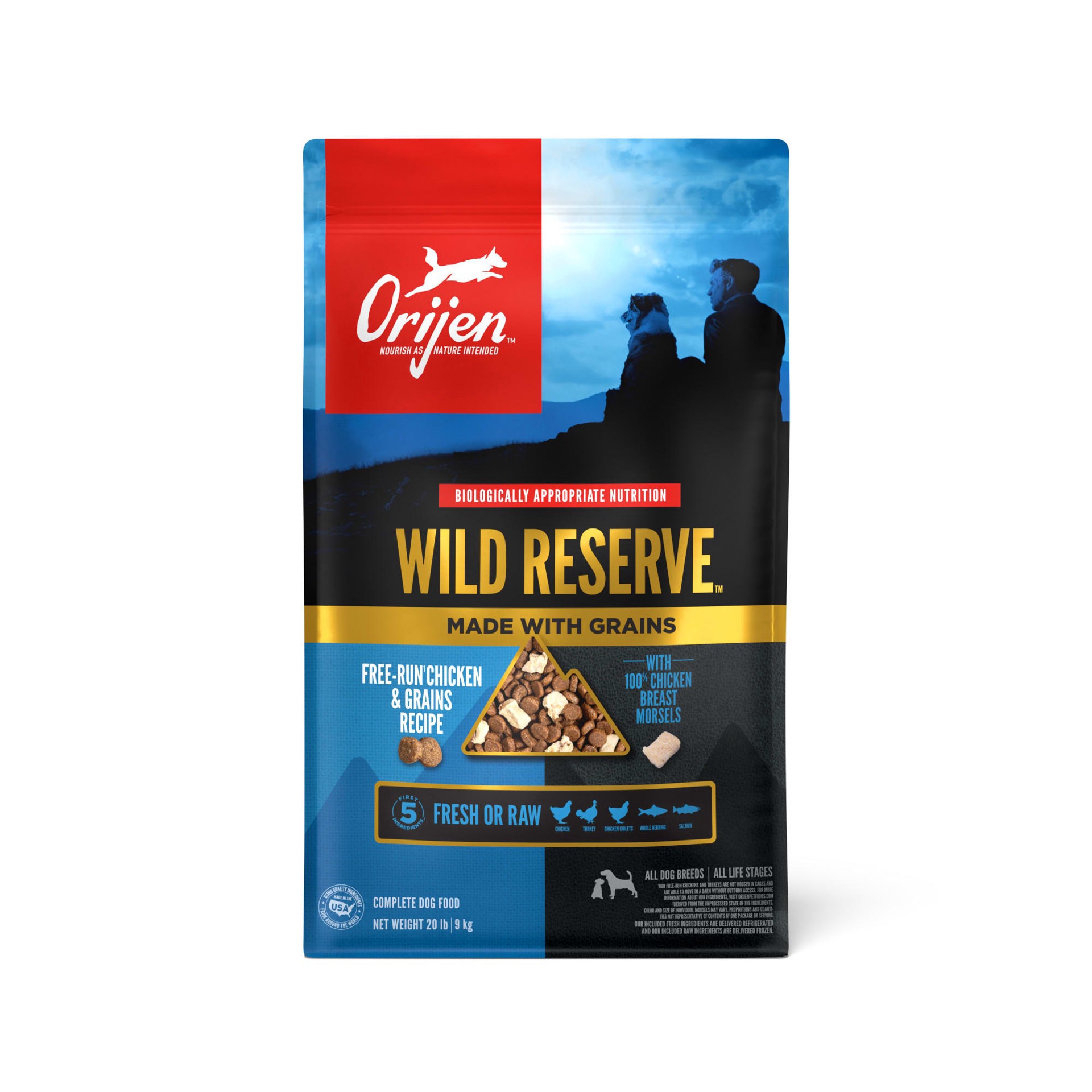 slide 1 of 1, ORIJEN Wild Reserve Dog Free-Run Chicken & Grains Recipe 20lb, 20 lb
