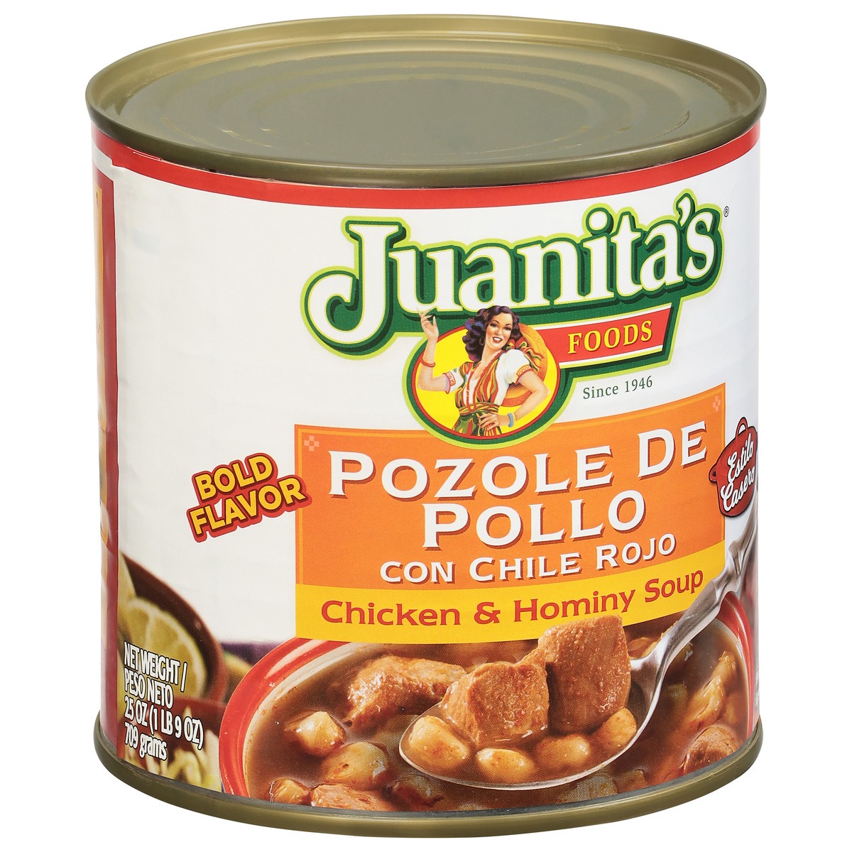 slide 8 of 9, Juanita's Food Chicken Pozole with Red Chile, 25 oz can, 25 oz