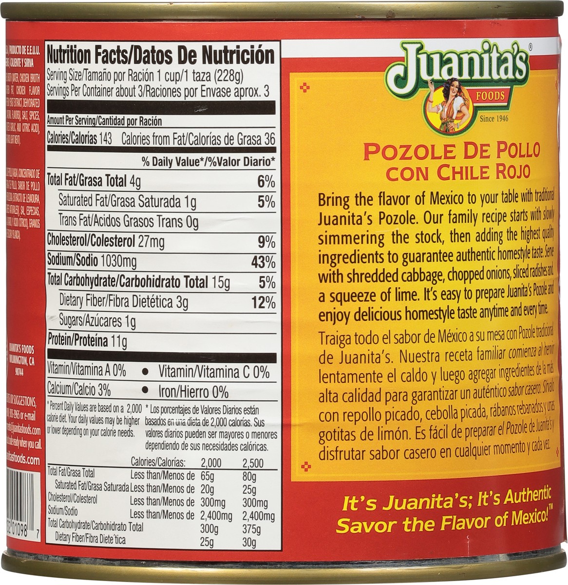 slide 4 of 9, Juanita's Food Chicken Pozole with Red Chile, 25 oz can, 25 oz