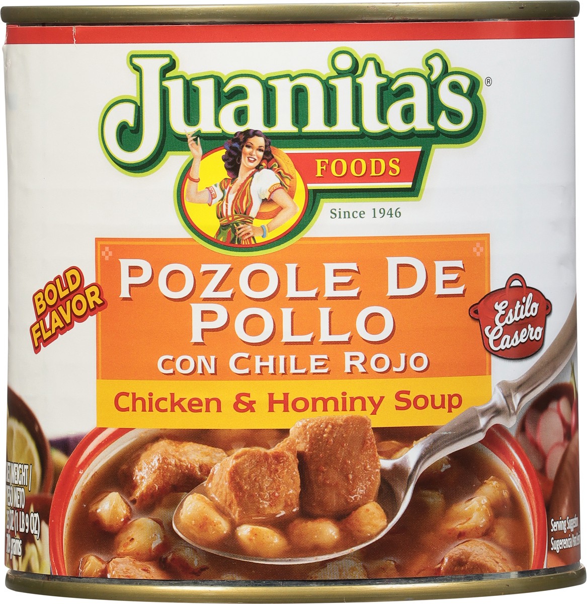 slide 5 of 9, Juanita's Food Chicken Pozole with Red Chile, 25 oz can, 25 oz