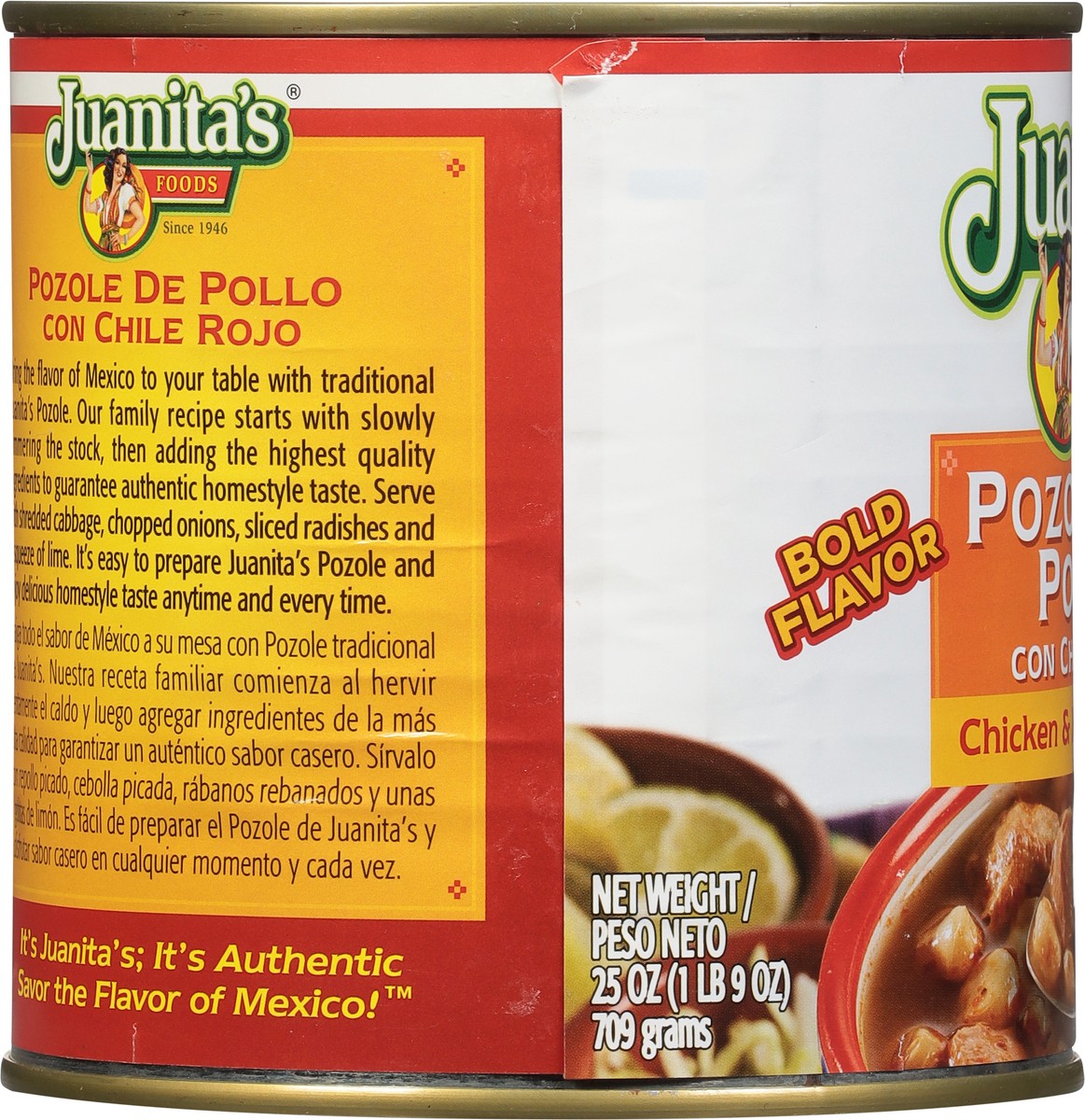 slide 6 of 9, Juanita's Food Chicken Pozole with Red Chile, 25 oz can, 25 oz