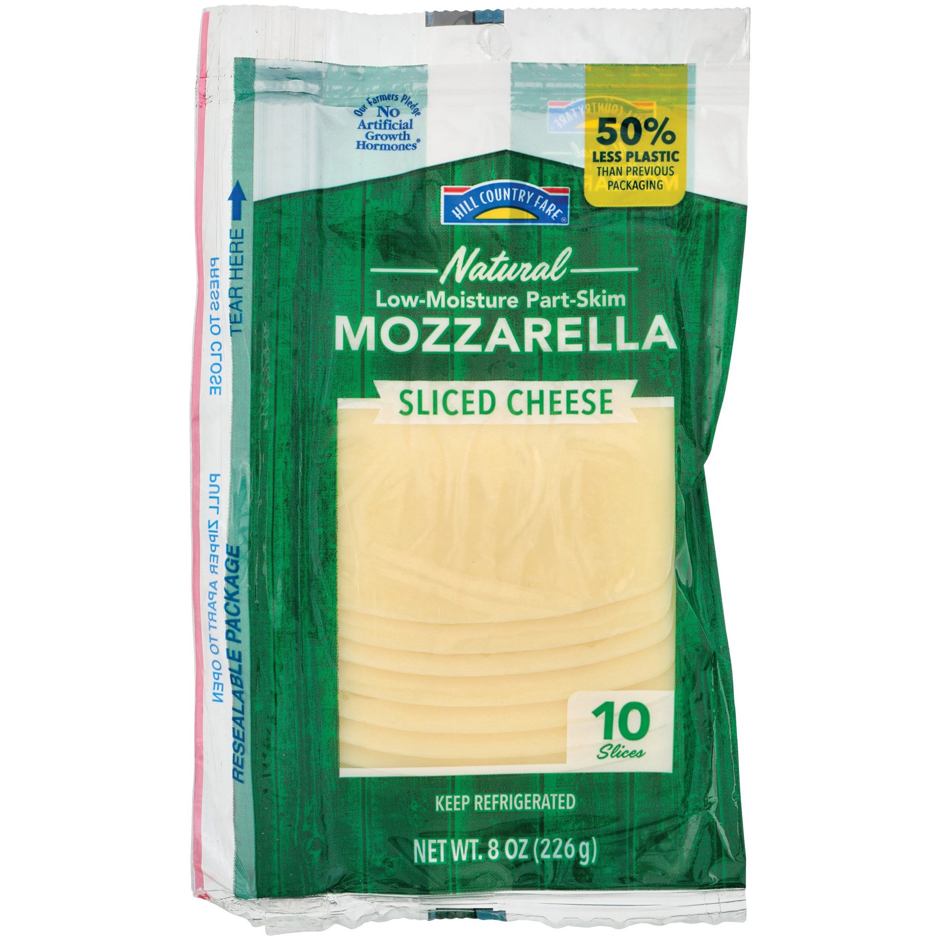 slide 1 of 1, Hill Country Fare Low Moisture Part-Skim Mozzarella Sliced Cheese, 10 ct