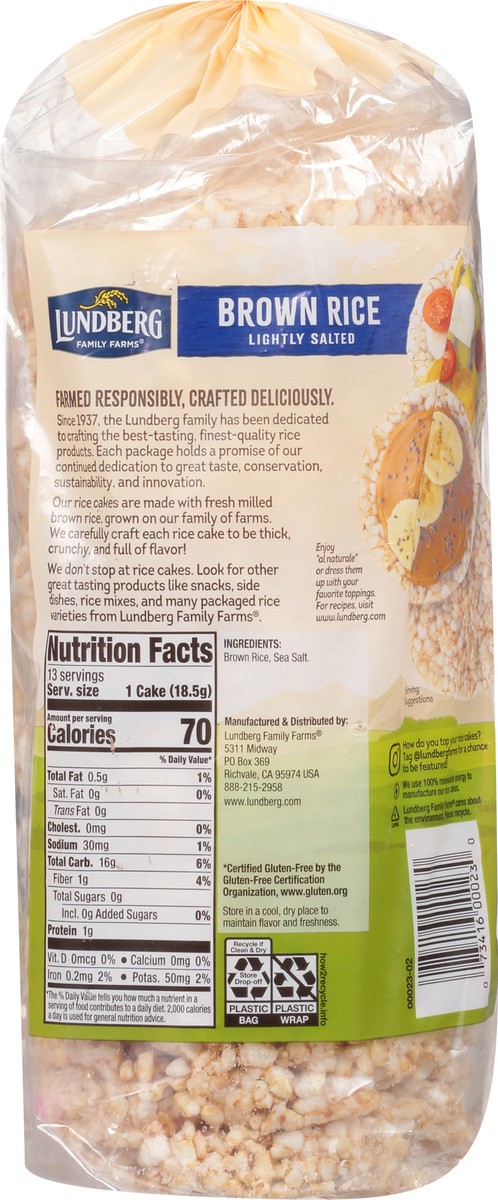 slide 7 of 9, Lundberg Family Farms Lightly Salted Brown Rice Whole Grain Rice Cakes 8.5 oz, 8.5 oz