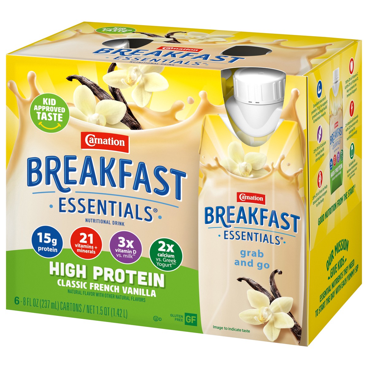 slide 9 of 9, Carnation Breakfast Essentials High Protein Nutritional Drink, Classic French Vanilla, 13 g Protein, 6 - 8 fl oz Cartons - 48 fl oz, 6 ct; 8 fl oz