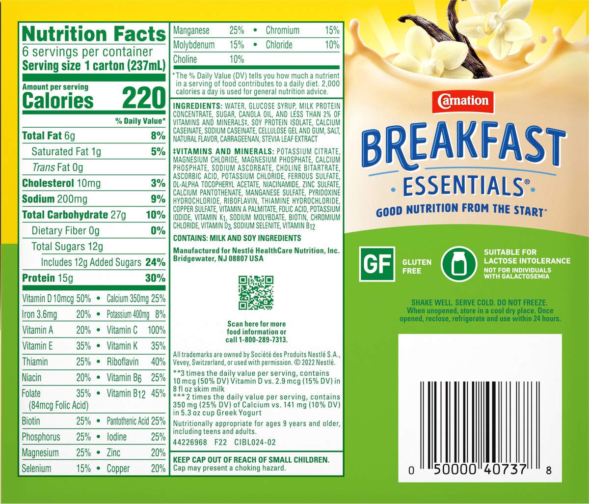 slide 4 of 9, Carnation Breakfast Essentials High Protein Nutritional Drink, Classic French Vanilla, 13 g Protein, 6 - 8 fl oz Cartons - 48 fl oz, 6 ct; 8 fl oz