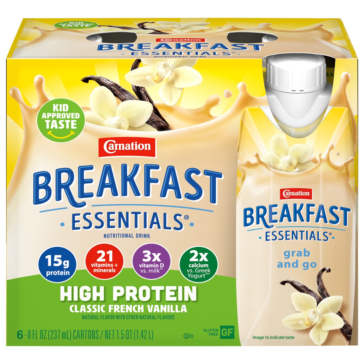 slide 1 of 9, Carnation Breakfast Essentials High Protein Nutritional Drink, Classic French Vanilla, 13 g Protein, 6 - 8 fl oz Cartons - 48 fl oz, 6 ct; 8 fl oz