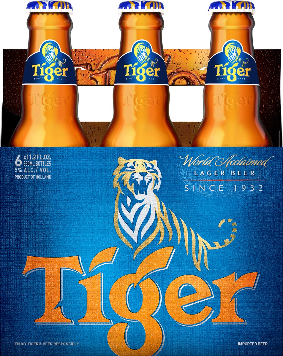 slide 1 of 6, Tiger Lager Beer 6 - 11.2 fl oz Bottles, 11.2 oz