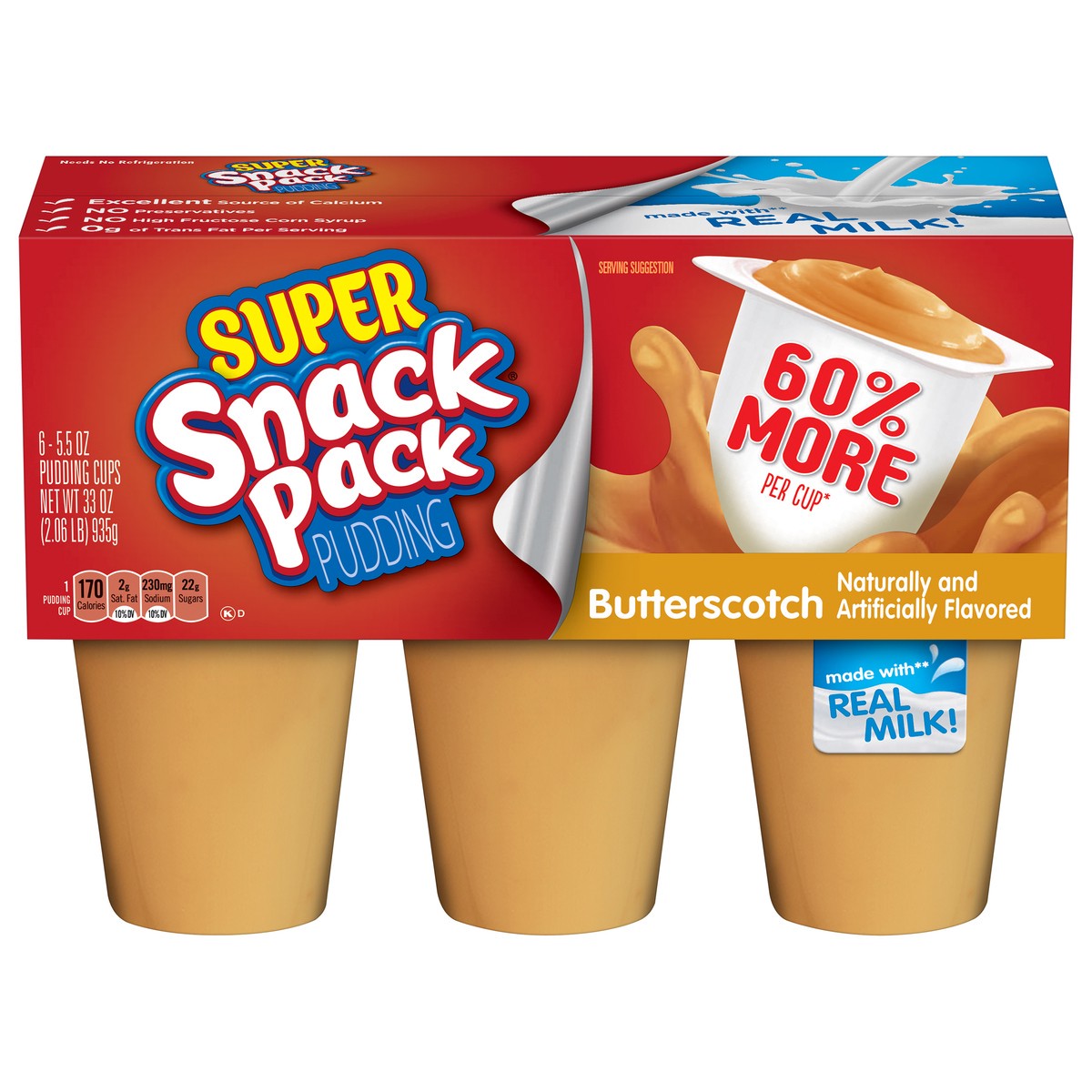 slide 1 of 5, Snack Pack Butterscotch Pudding Super Size 6 - 5.5 oz Cups, 6 ct