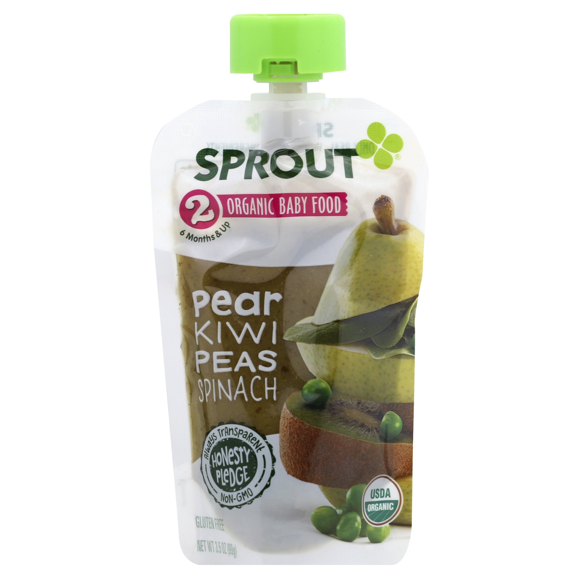 slide 1 of 1, Sprout Pear, Kiwi, Peas & Spinach Baby Food Pouch, 4 oz