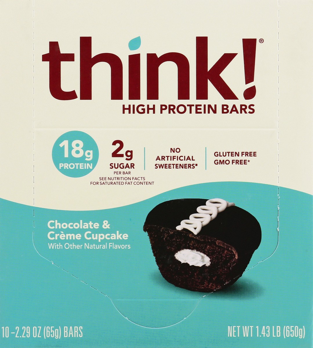 slide 10 of 11, think! Chocolate & Creme Cupcake High Protein Bars 10 ea, 10 ct