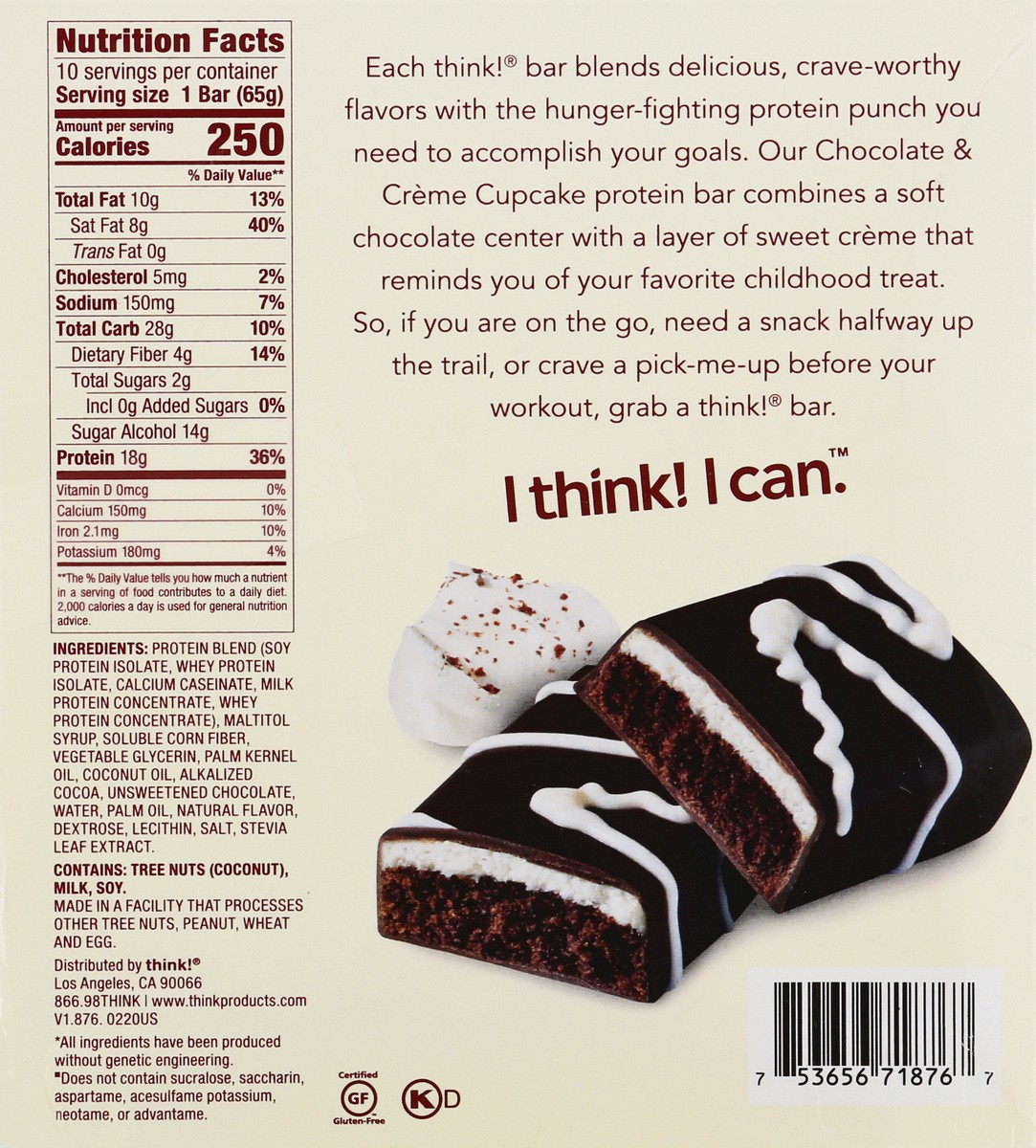 slide 4 of 11, think! Chocolate & Creme Cupcake High Protein Bars 10 ea, 10 ct