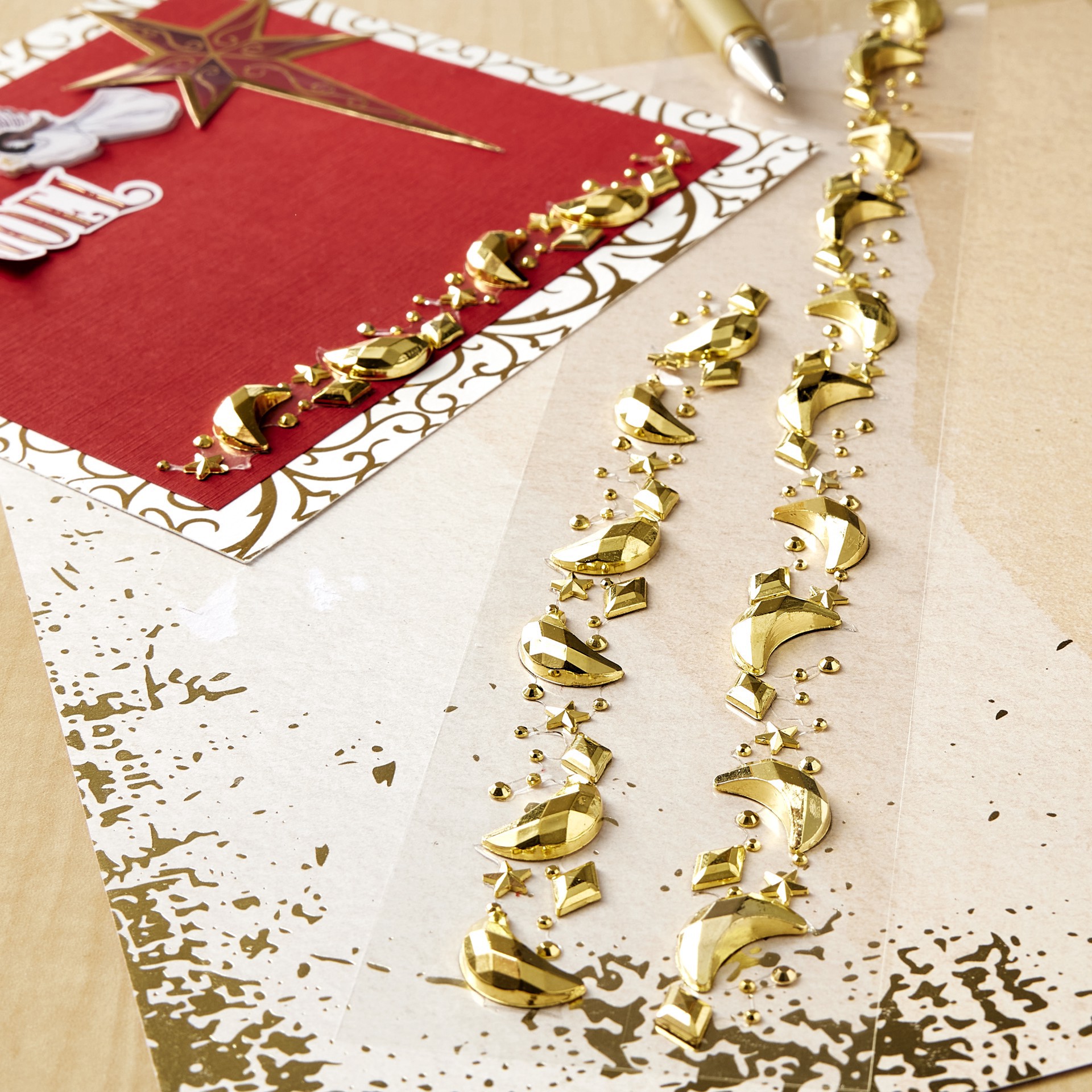 slide 3 of 3, Gold Moons Strip Bling Stickers By Recollections, 2.6 in x 13.6 in