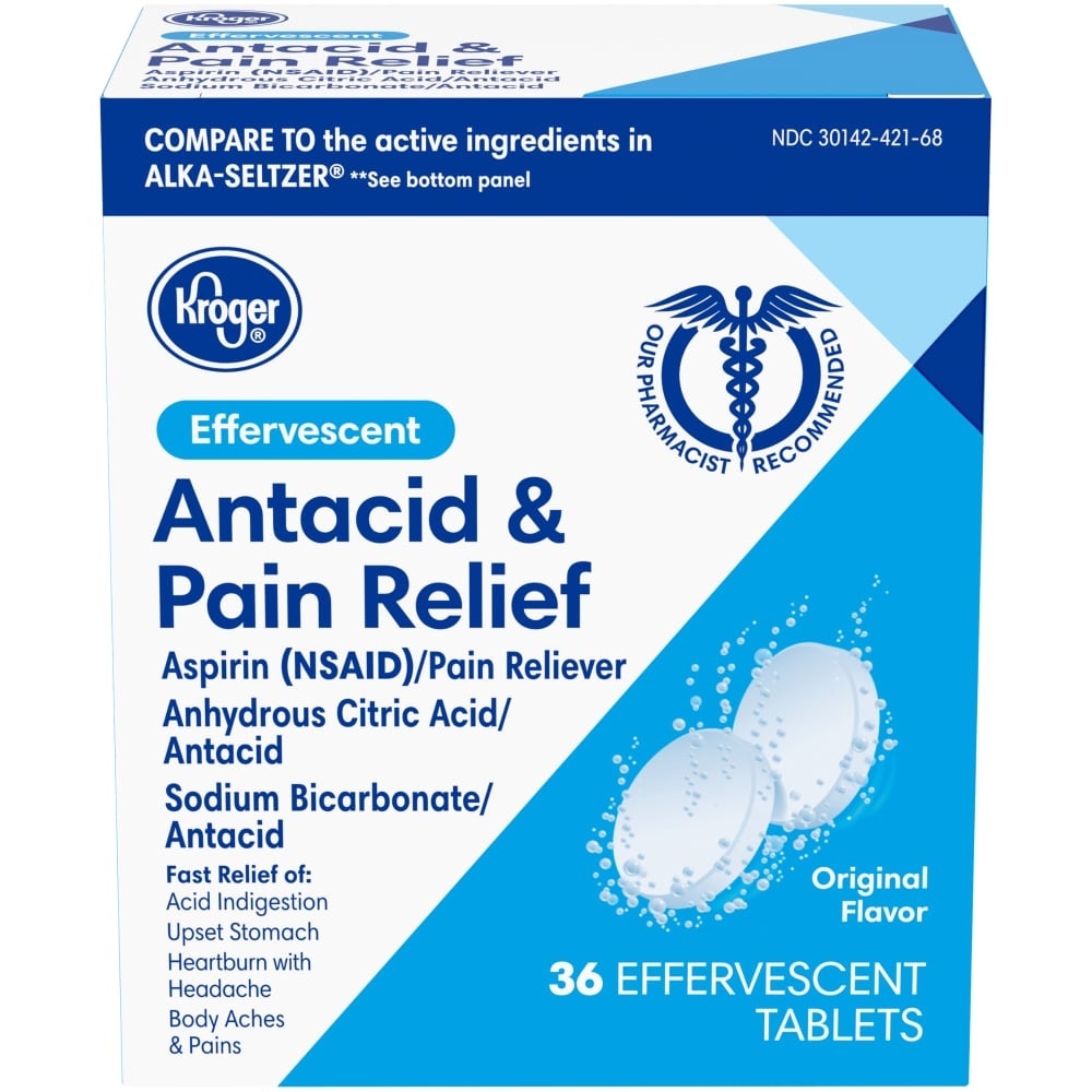 slide 1 of 1, Kroger Antacid & Pain Relief Tablets, 36 ct