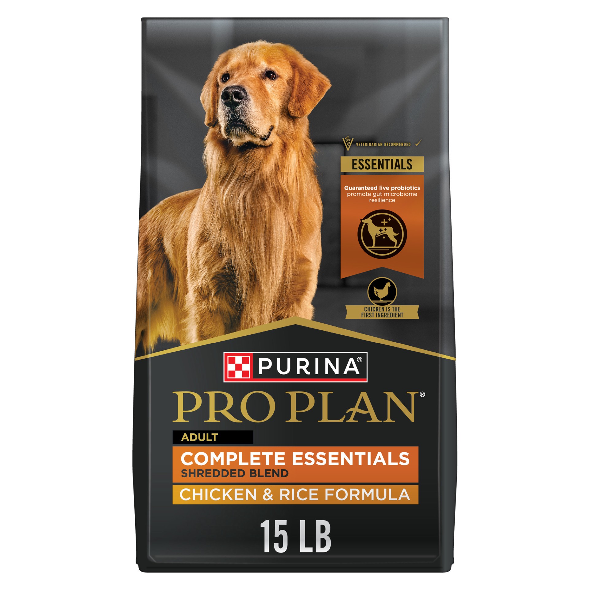 slide 1 of 9, Purina Pro Plan Complete Essentials Shredded Blend Chicken and Rice Dry Dog Food Formula with Probiotics, 15 lbs., 1 ct