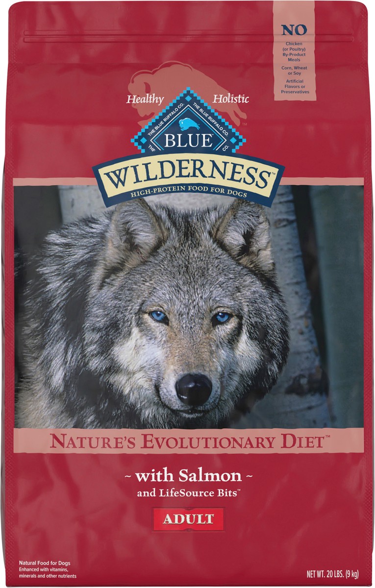 slide 4 of 13, Blue Wilderness Grain Free Salmon Recipe-Blue Buffalo Wilderness Dry, 20 lb