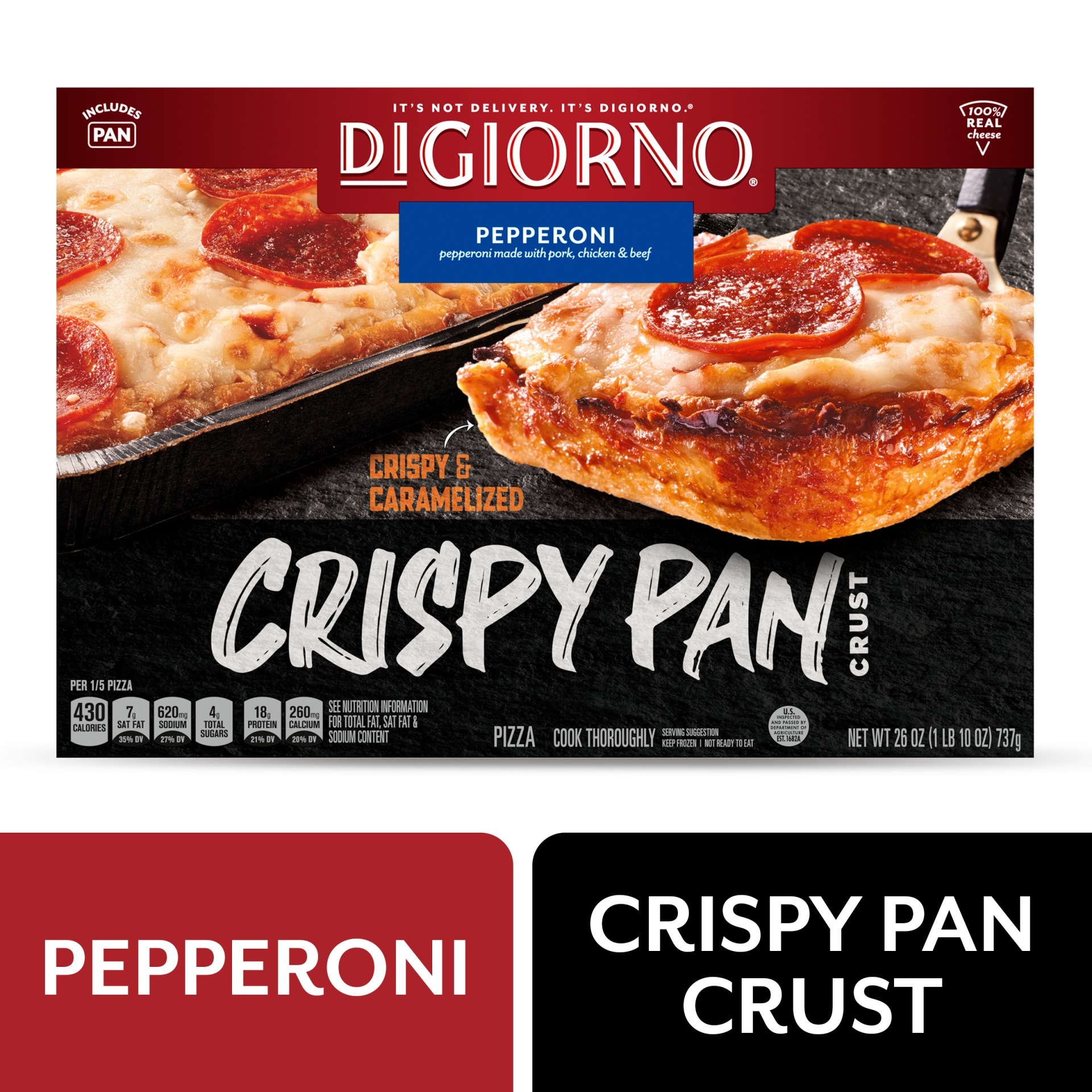 slide 1 of 6, DIGIORNO Pepperoni Frozen Pizza on a Crispy Pan Crust, 26 oz