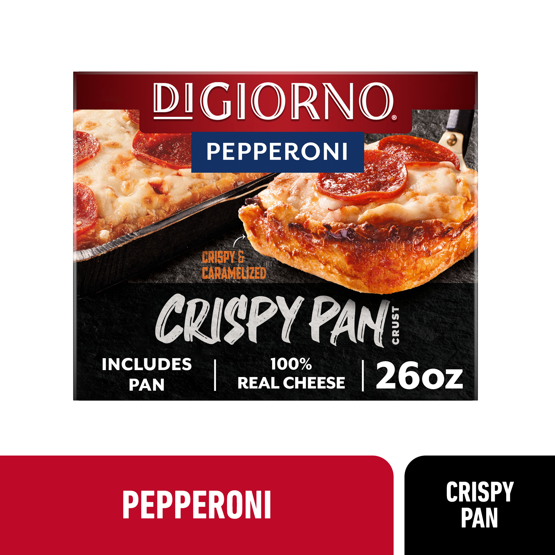 slide 1 of 13, DIGIORNO Frozen Pizza - Pepperoni Pizza - Crispy Pan Pizza Crust, 26 oz