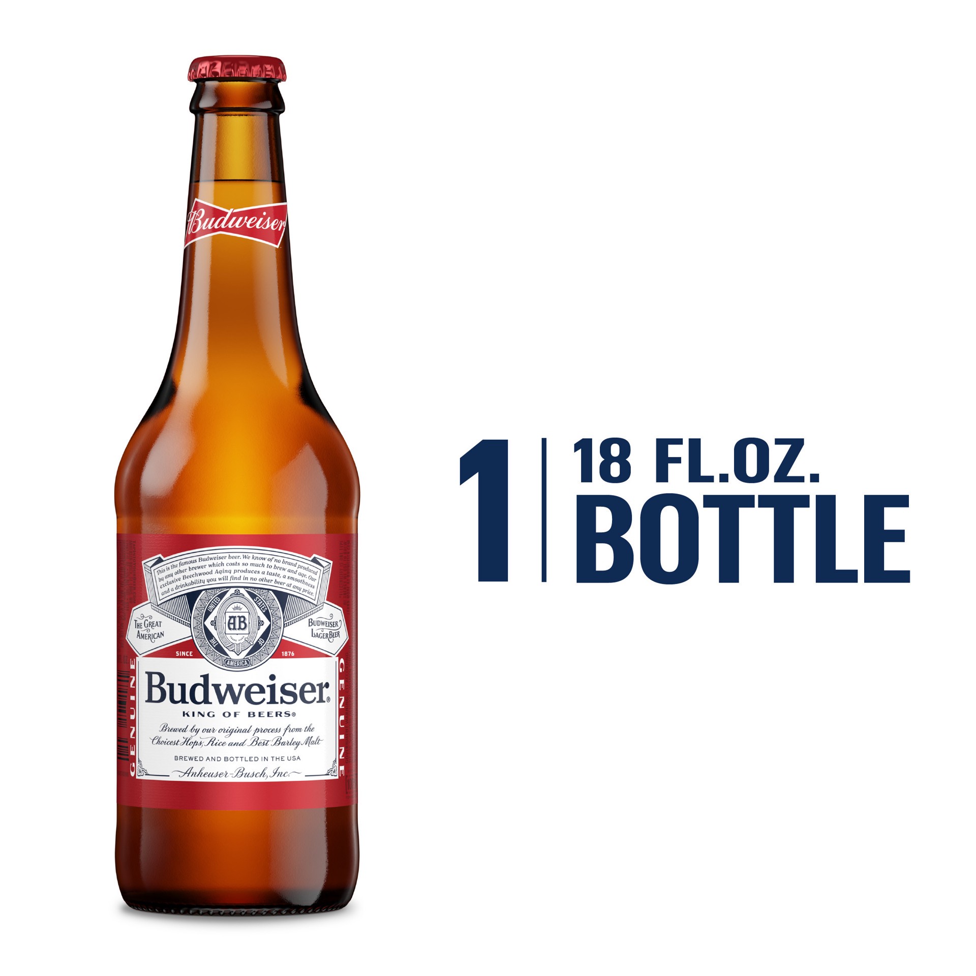 slide 3 of 3, Budweiser Lager Beer 18 fl oz Bottle, 5% ABV, 18 fl oz