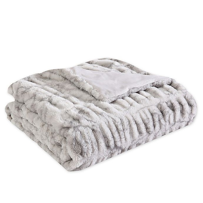 slide 1 of 2, Morgan Home Faux Rabbit Fur Reversible Throw Blanket - Grey, 1 ct