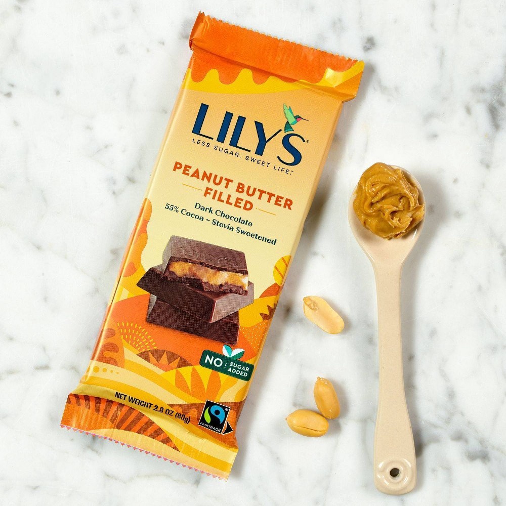 slide 2 of 3, Lily's Peanut Butter Creme Filled Dark Chocolate Style No Sugar Added, Sweets Bar, 2.8 oz, 2.8 oz