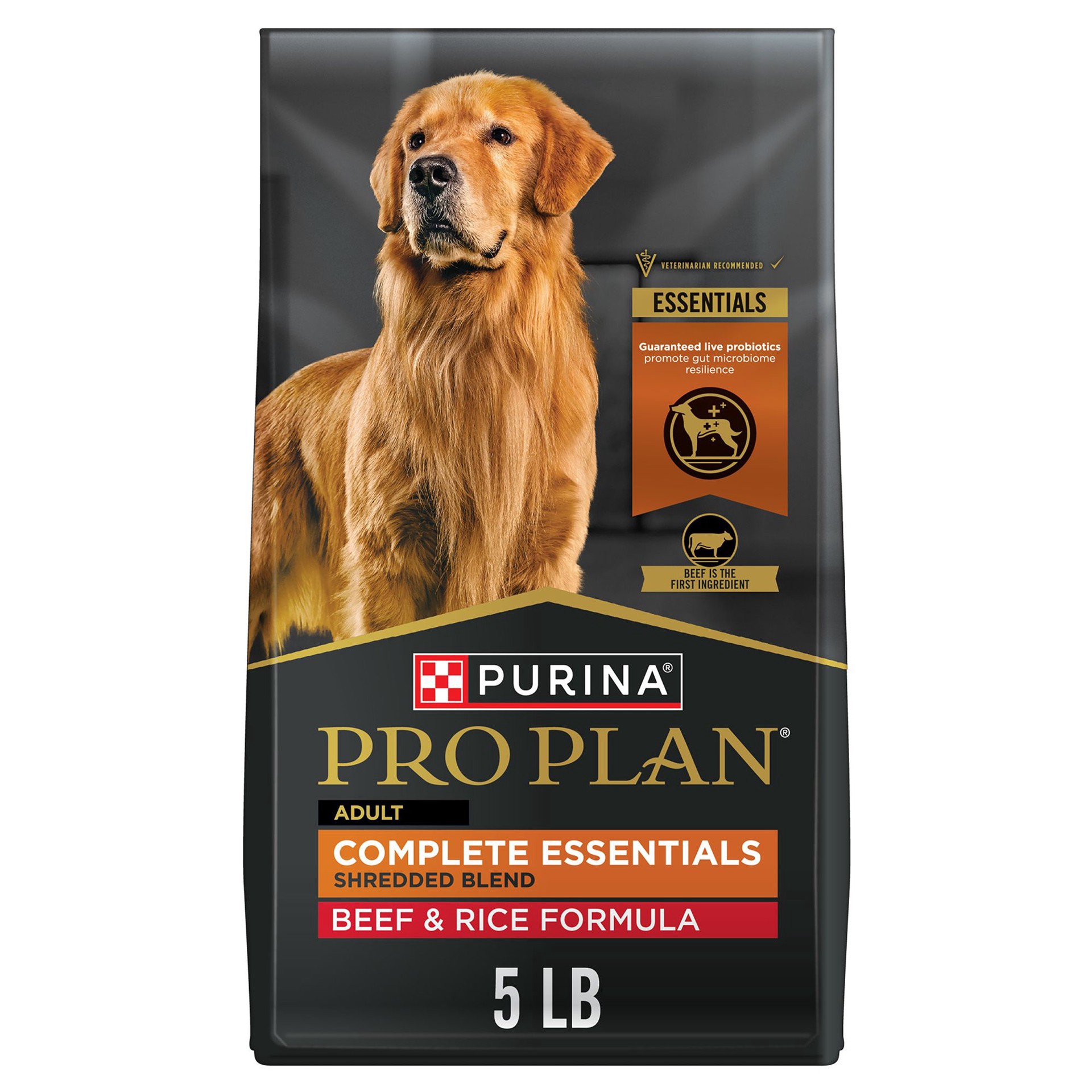 slide 1 of 1, Purina Pro Plan Complete Essentials Shredded Blend Beef and Rice Formula with Probiotics Dry Dog Food, 5 lbs., 1 ct