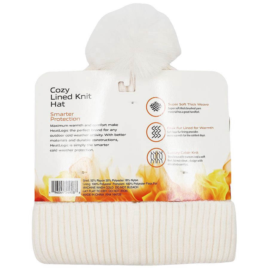 slide 3 of 3, Heat Logic Cable Pom Beanie with Cozy Sherpa Lining, 1 ct