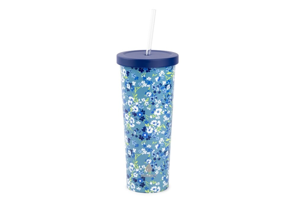 slide 1 of 1, Manna Chilly Floral Tumbler - Blue/White, 24 oz