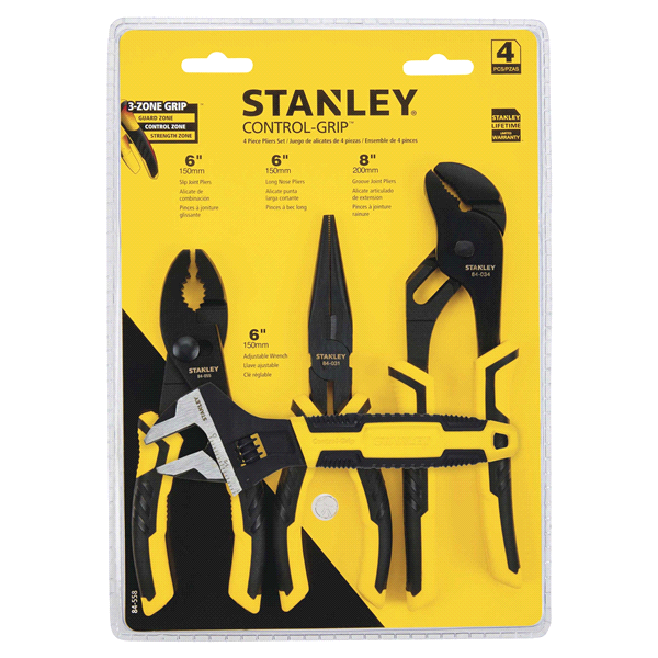 slide 1 of 1, STANLEY Plier and Adjustable Wrench Set, 4 ct