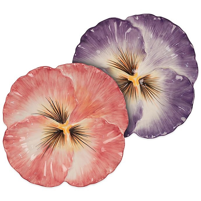 slide 1 of 3, Fitz and Floyd Halcyon Pansy Snack Plates, 2 ct