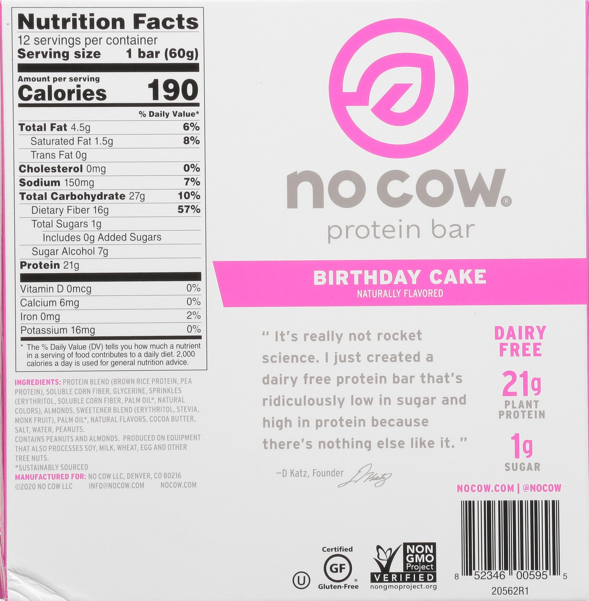 slide 4 of 9, No Cow Birthday Cake Protein Bar 12 ea, 12 ct