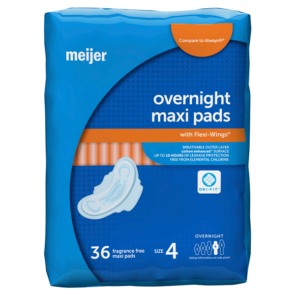 slide 9 of 21, Meijer Maxi with Flexi-Wings, Overnight Absorbency, Size 4, 36 ct