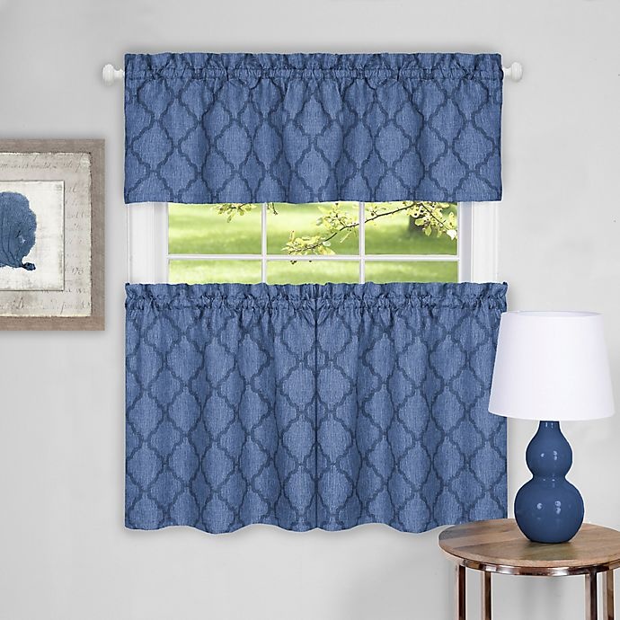 slide 1 of 2, Achim Colby Kitchen Window Curtain Tier Pair and Valance - Blue, 36 in